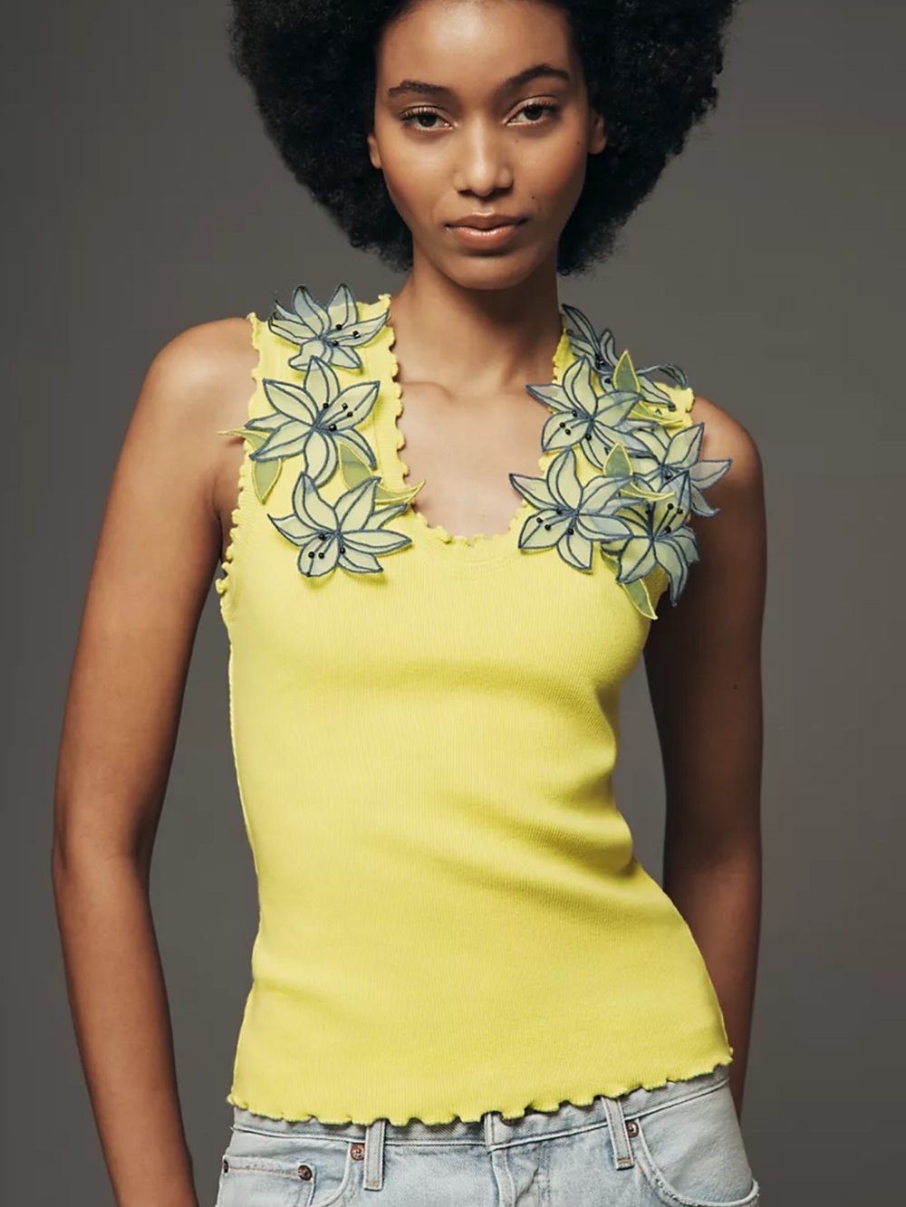 NWT $88 Anthropologie Appliqué Floral Tank